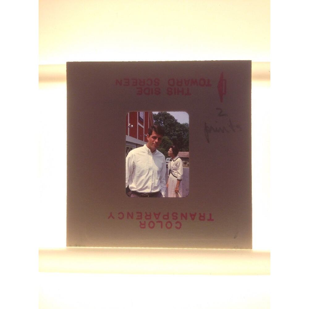 Vintage 1960s Man Woman Red Building Restaurant Photograph Color Slide